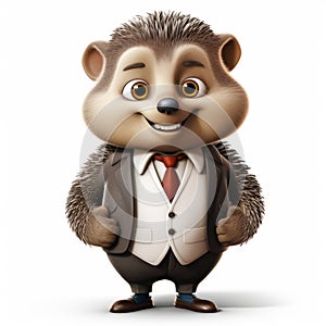 Hedgehog Cartoon In Suit: 3d Object Portraiture Specialist