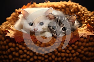 a hedgehog and cat snuggling together in a pet bed