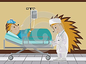 Hedgehog doctor. Vector illustration.