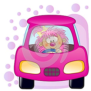 Hedgehog girl in a car