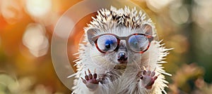 Hedgehog with glasses posing for a photo in electric blue eyewear