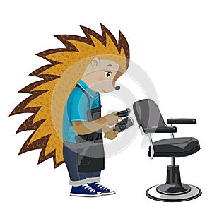 Hedgehog hairdresser. Vector illustration.