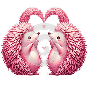 Hedgehog lovebirds on Valentine\'s Day,isolated, on white background, Generated AI