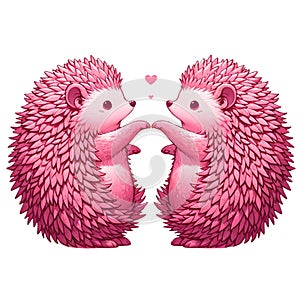 Hedgehog lovebirds on Valentine\'s Day,isolated, on white background, Generated AI