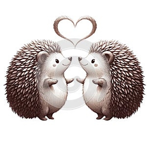 Hedgehog lovebirds on Valentine\'s Day,isolated, on white background, Generated AI