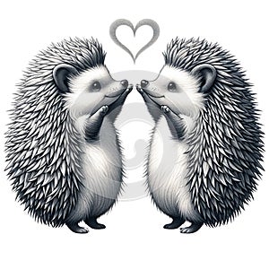 Hedgehog lovebirds on Valentine\'s Day,isolated, on white background, Generated AI