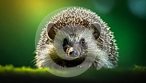 hedgehog portrait on green background