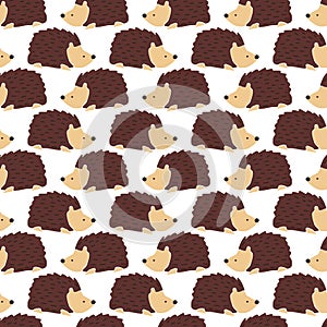 Hedgehog seamless vector background. Cute autumn pattern repeat with fall animals. Fall kids autumn forest pattern for textile,