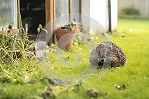 hedgehog snooping around a countryside dwelling