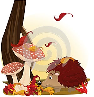 Hedgehog under mushroom