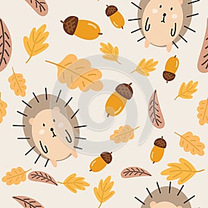 Hedgehogs cute seamless pattern. Vector illustration for fabric design, gift paper, baby clothes, textiles, cards