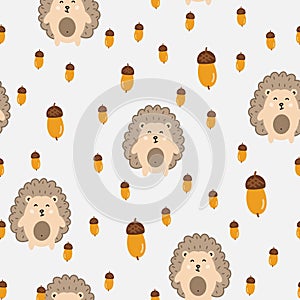 Hedgehogs cute seamless pattern. Vector illustration for fabric design, gift paper, baby clothes, textiles, cards