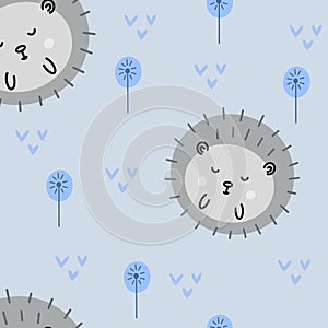 Hedgehogs cute seamless pattern. Vector illustration for fabric design, gift paper, baby clothes, textiles, cards