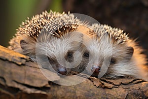 Hedgehogs, Scientific name: Erinaceus Europaeus. Close up of two wild, native European hedgehogs