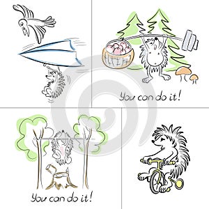 Hedgehogs set of isolated drawings