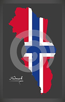 Hedmark map of Norway with Norwegian national flag illustration photo