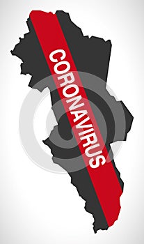 Hedmark NORWAY county map with Coronavirus warning illustration photo
