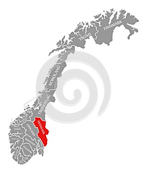 Hedmark red highlighted in map of Norway photo