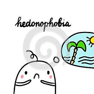 Hedonohobia hand drawn illustration with cute marshmallow