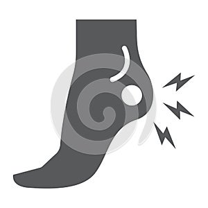 Heel pain glyph icon, body and painful, foot ache sign, vector graphics, a solid pattern on a white background.