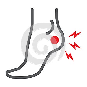 Heel pain line icon, body and painful, foot ache sign, vector graphics, a linear pattern on a white background.