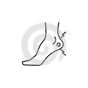 heel pain line icon on white background