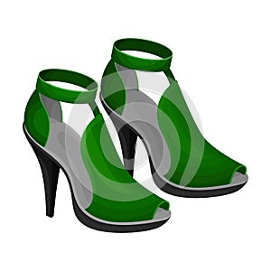 Heeled Open Toe Shoes or Peep-toes with Latchets Vector Illustration
