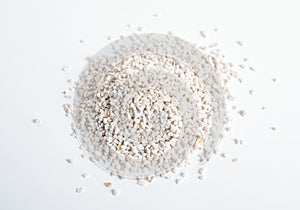 Heep of Expanded perlite on white background