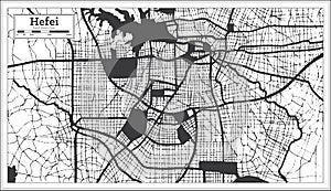 Hefei China City Map in Black and White Color in Retro Style. Outline Map