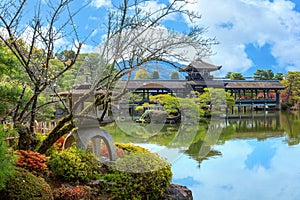 Heian Jingu Garden during full bloom cherry blossom in Heian Shrine, Kyoto, Japan