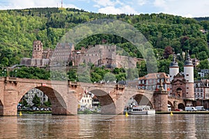 Heidelberg castle and Carl-Theodor bridge, Germany.