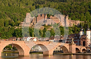 Heidelberg castle and old bridge in springtime