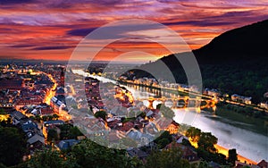 Heidelberg, Germany, with dramatic dusk sky