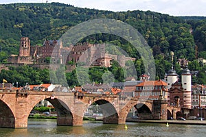 Heidelberg with Karl Theodor Bridge and Electoral Palace Ruins in Baden-Wuerttemberg, Germany