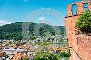 Heidelberg old town panorama view from Heidelberg castle in Germany