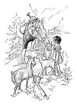 Heidi and Peter, vintage illustration