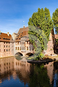 Heilig-Geist-Spital from the west in Nuremberg, Germany