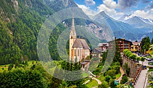 Heiligenblut, Austria. Panoramic aerial view of Saint Vincent Church photo