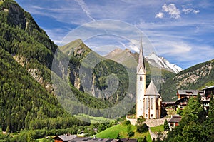 Heiligenblut church in front of Grossglockner peak