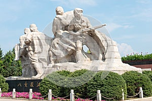 Eight Heroines Statues at Jiangbin Park. a famous historic site in Mudanjiang, Heilongjiang, China. photo