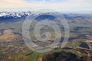 Heimberg with Alps mountains Switzerland aerial view photography