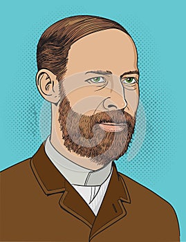 Heinrich Hertz cartoon portrait. vector photo