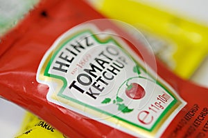 Ketchup and mustard from Heinz brand in sachets