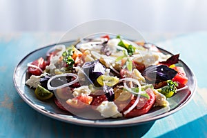 Heirloom tomatoes salad with cheese and basil