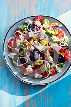 Heirloom tomatoes salad with cheese and basil