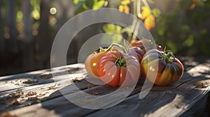 A of heirloom tomatoes in shades of red orange and yellow basks in the sunlight symbolizing the abundance of natures photo