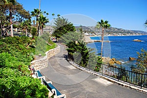 Heisler Parks landscaped walkways above Rock Pile Beach, California