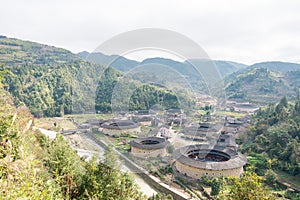 Hekeng Tulou Cluster at Tianloukeng Tulou Scenic Spots in Fujian Tulou (Nanjing) Scenic Area in Nanjing, Fujian, China.