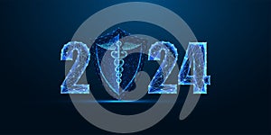 Helath care and medicine abstract 2024 Happy New Year digital web banner. Futuristic greeting card photo