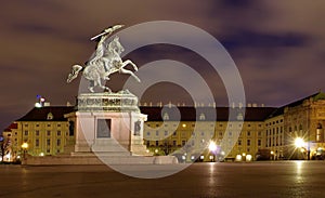 Heldenplatz (Heroes Square) and the Hofburg Palace in background, at night - landmark attraction in Vienna - Austria